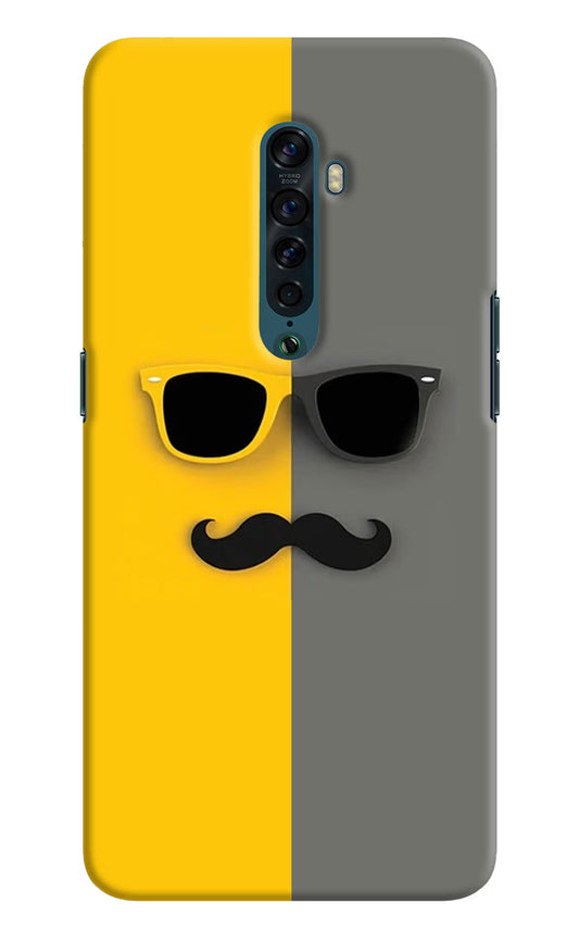 Sunglasses with Mustache Oppo Reno2 Hard Case Back Cover by Casekaro