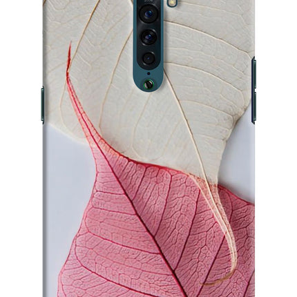 White Pink Leaf Oppo Reno2 Hard Case Back Cover by Casekaro