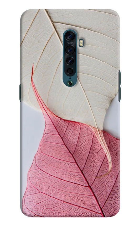 White Pink Leaf Oppo Reno2 Hard Case Back Cover by Casekaro
