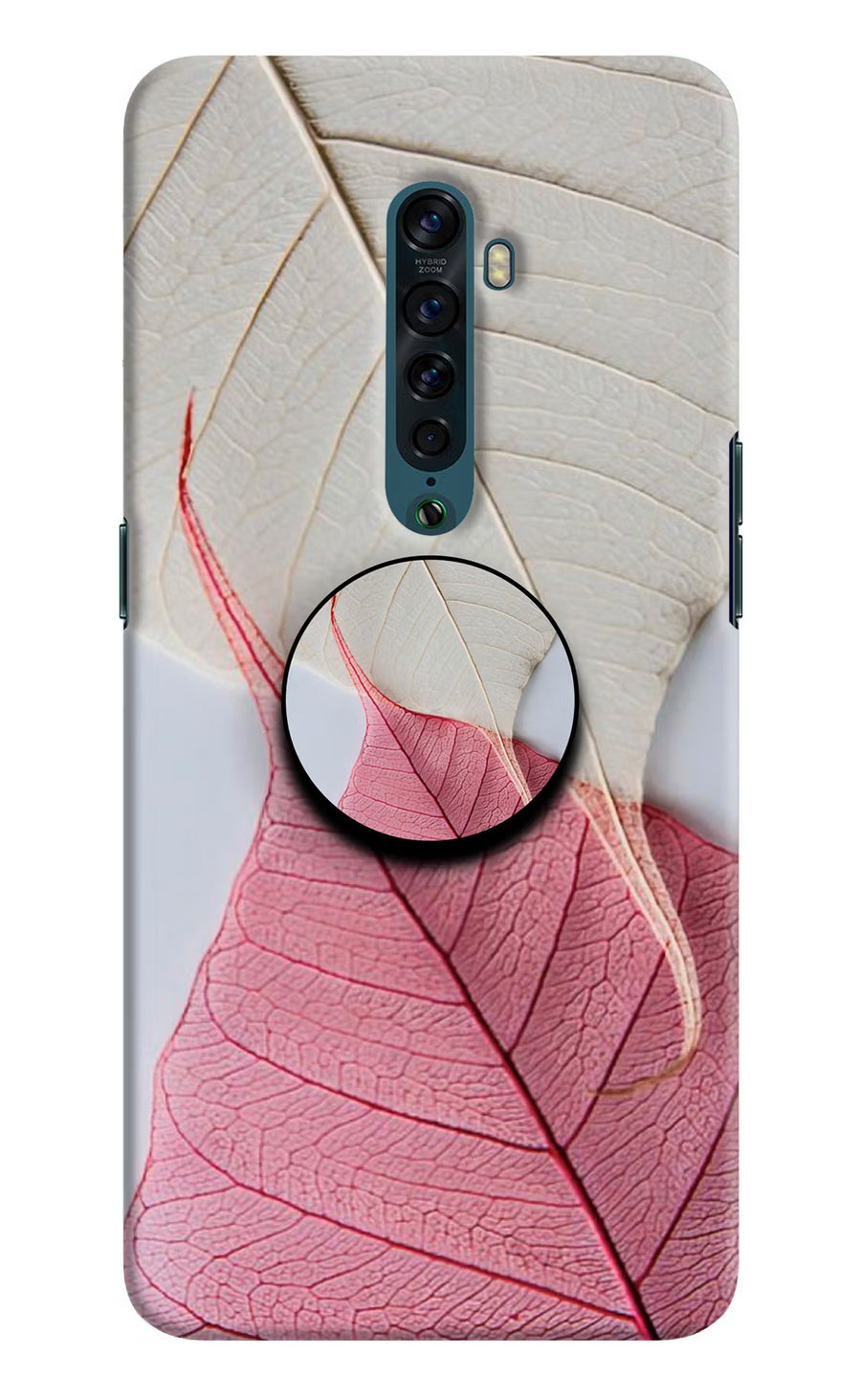 White Pink Leaf Oppo Reno2 Pop Case, Hard case