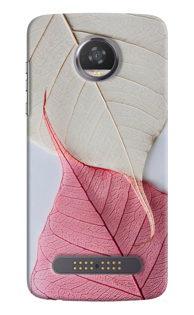 White Pink Leaf Moto Z2 Play Hard Case Back Cover by Casekaro