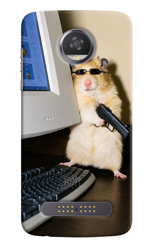 Hacker Hamster Moto Z2 Play Hard Case Back Cover by Casekaro