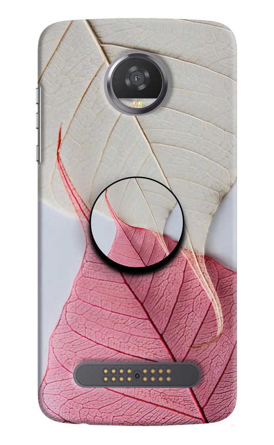 White Pink Leaf Moto Z2 Play Pop Case by Casekaro