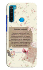 Hopeless Romantic Redmi Note 8 Hard Case Back Cover by Casekaro