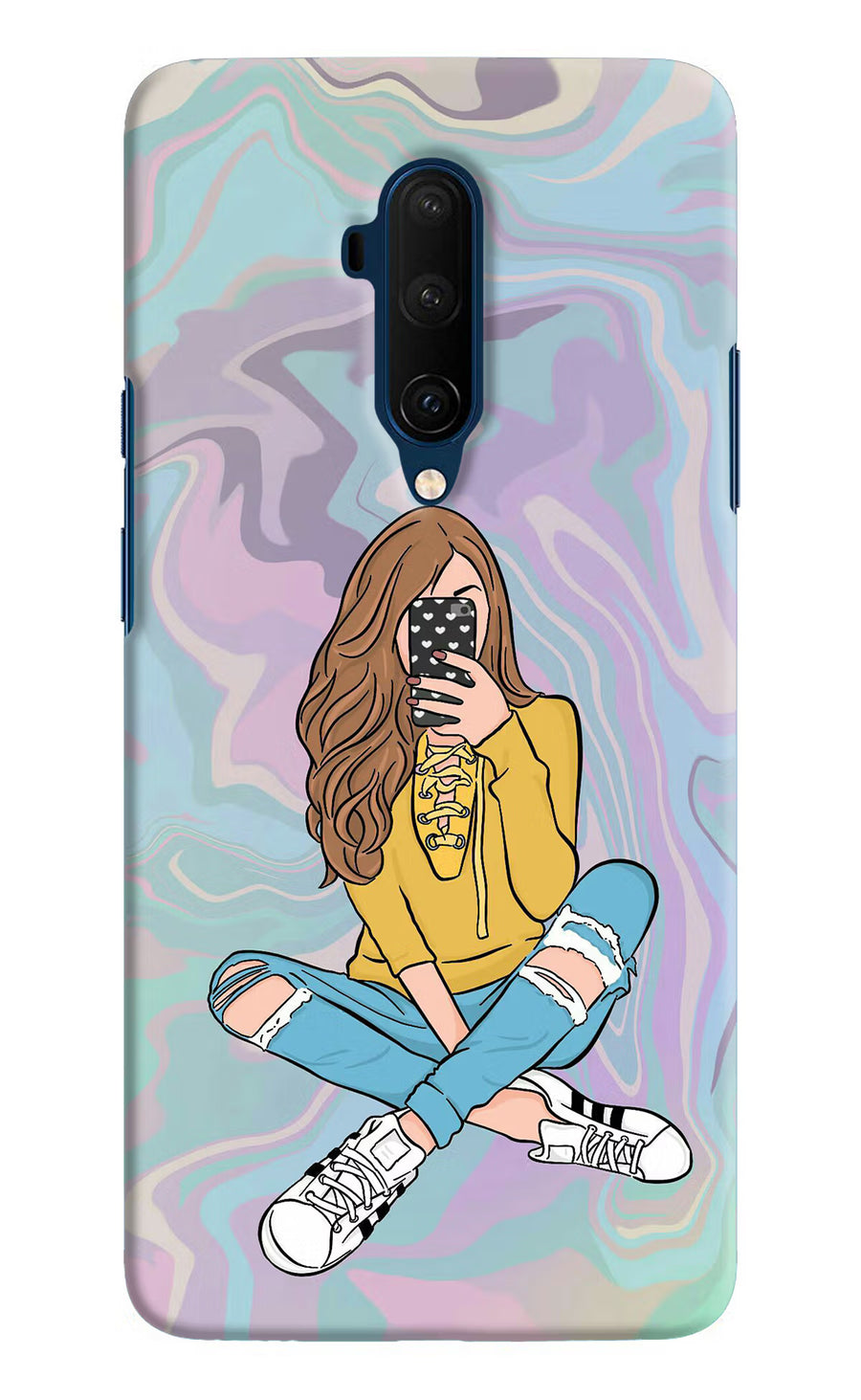Selfie Girl Oneplus 7T Pro Back Cover, Hard case