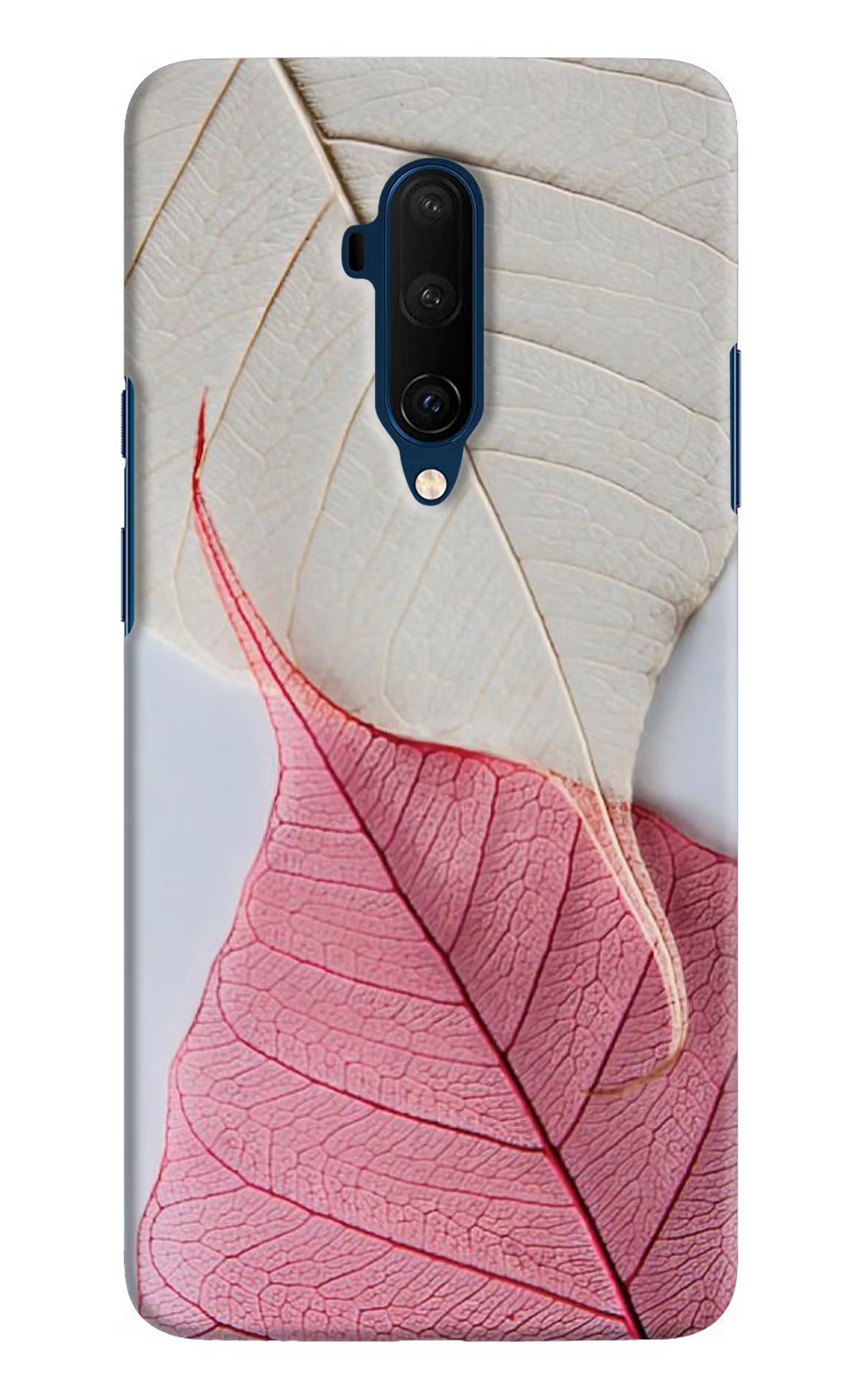 White Pink Leaf Oneplus 7T Pro Hard Case Back Cover by Casekaro