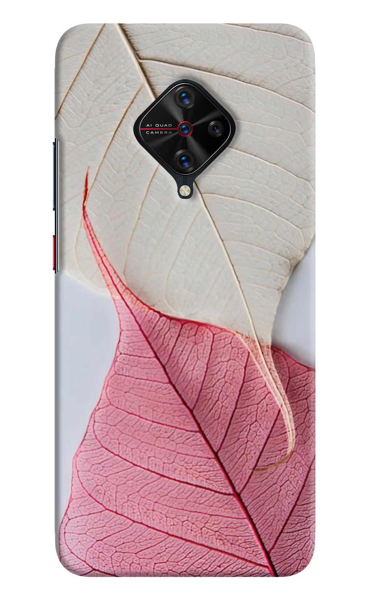White Pink Leaf Vivo S1 Pro Hard Case Back Cover by Casekaro