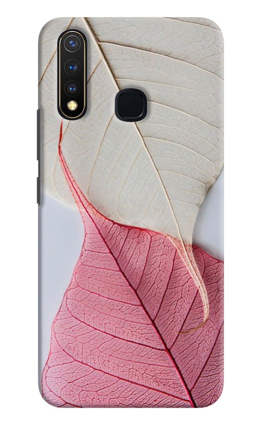 White Pink Leaf Vivo Y19/U20 Back Cover, Hard case