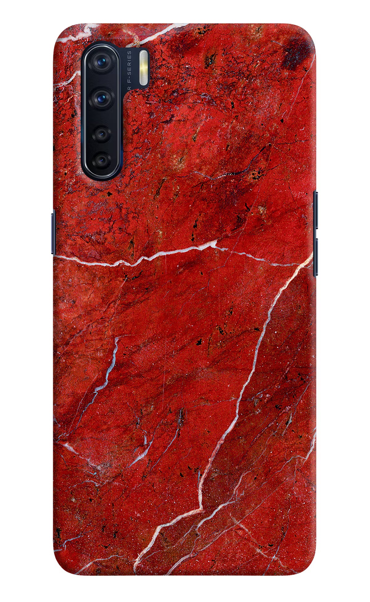 Red Marble Design Oppo F15 Hard Case Back Cover by Casekaro