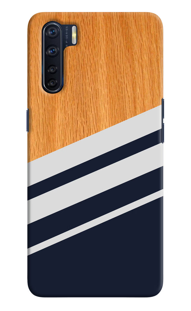 Blue and white wooden Oppo F15 Hard Case Back Cover by Casekaro