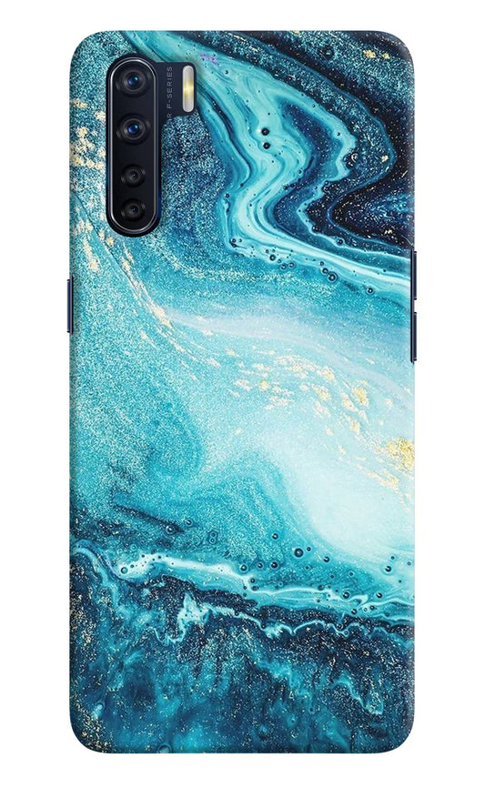 Blue Glitter Marble Oppo F15 Hard Case Back Cover by Casekaro