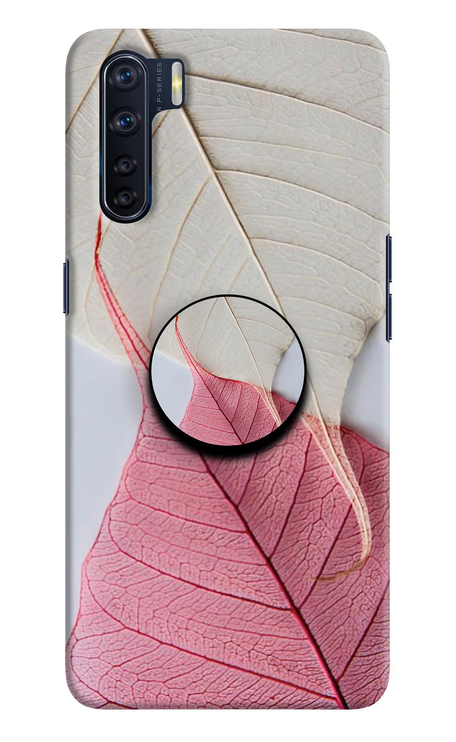 White Pink Leaf Oppo F15 Pop Case, Hard case