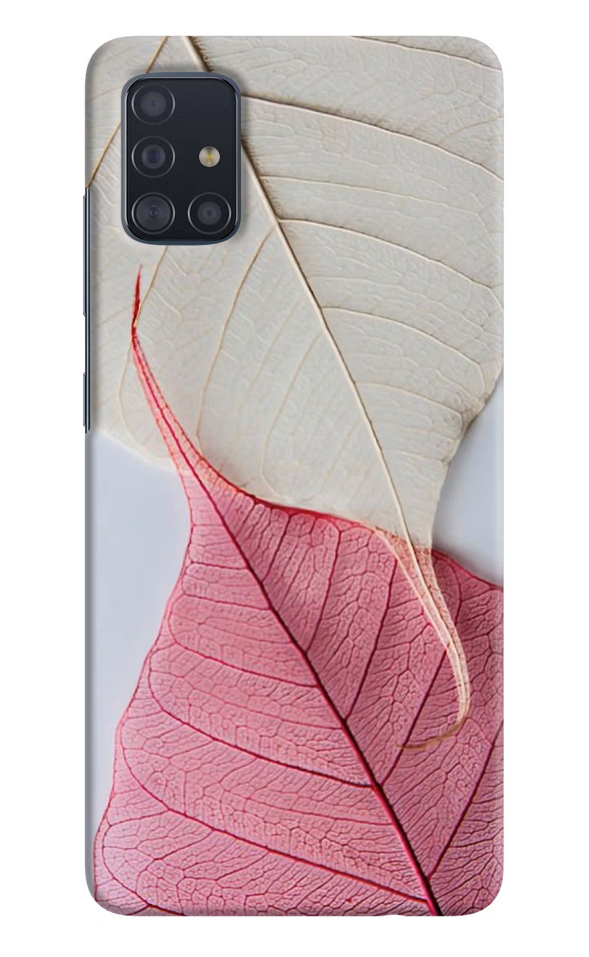 White Pink Leaf Samsung A51 Hard Case Back Cover by Casekaro