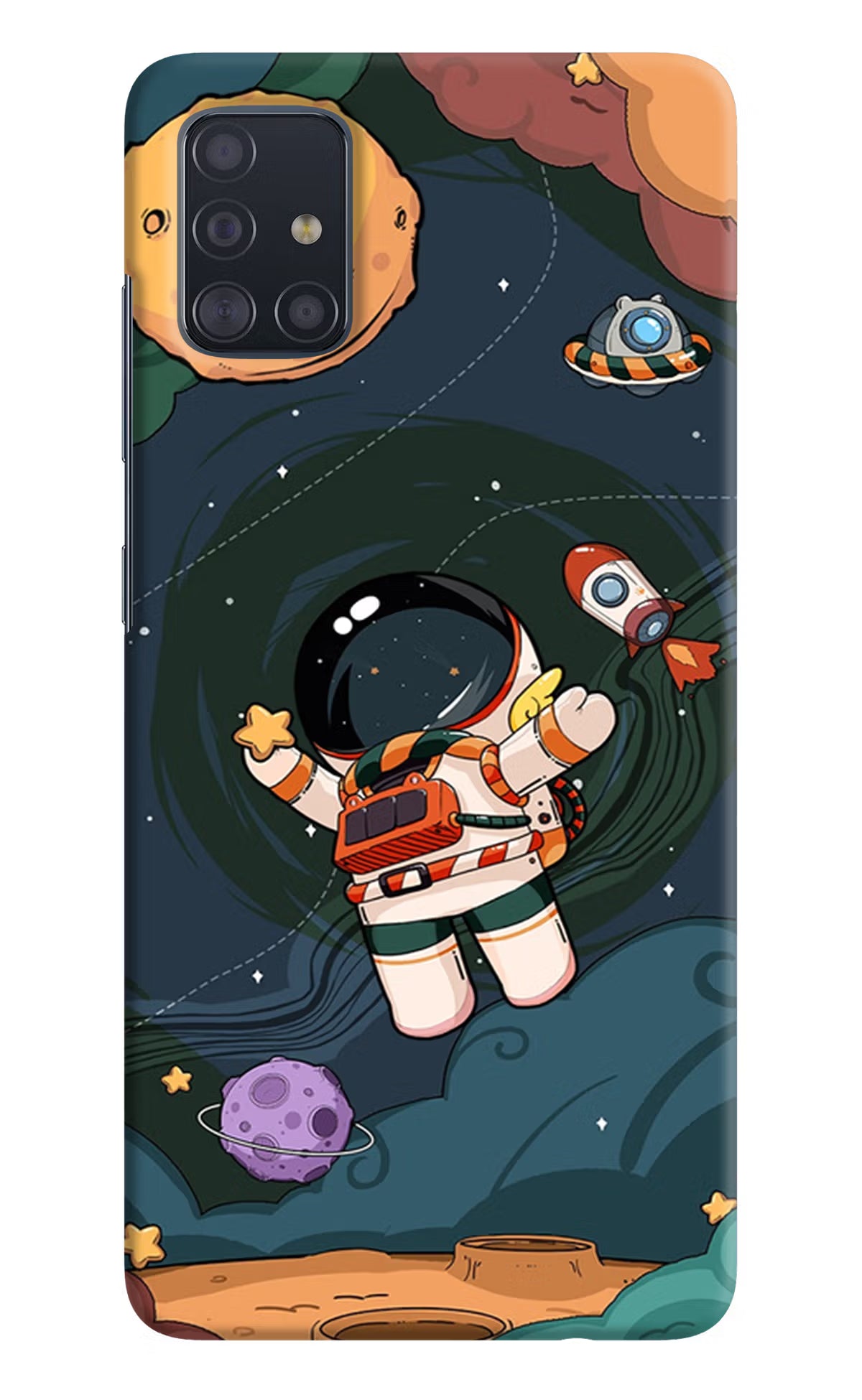 Cartoon Astronaut Samsung A51 Hard Case Back Cover by Casekaro