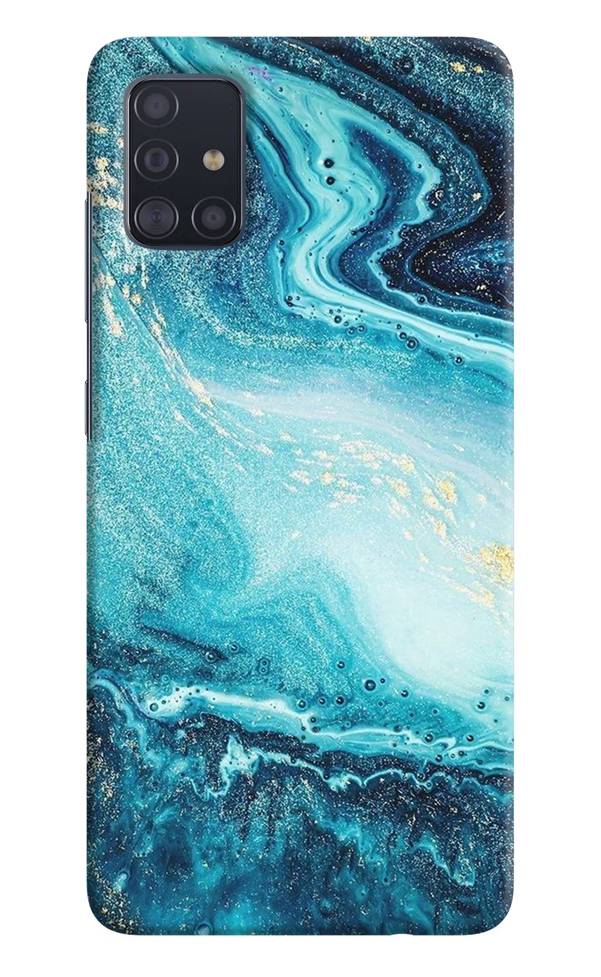Blue Glitter Marble Samsung A51 Hard Case Back Cover by Casekaro