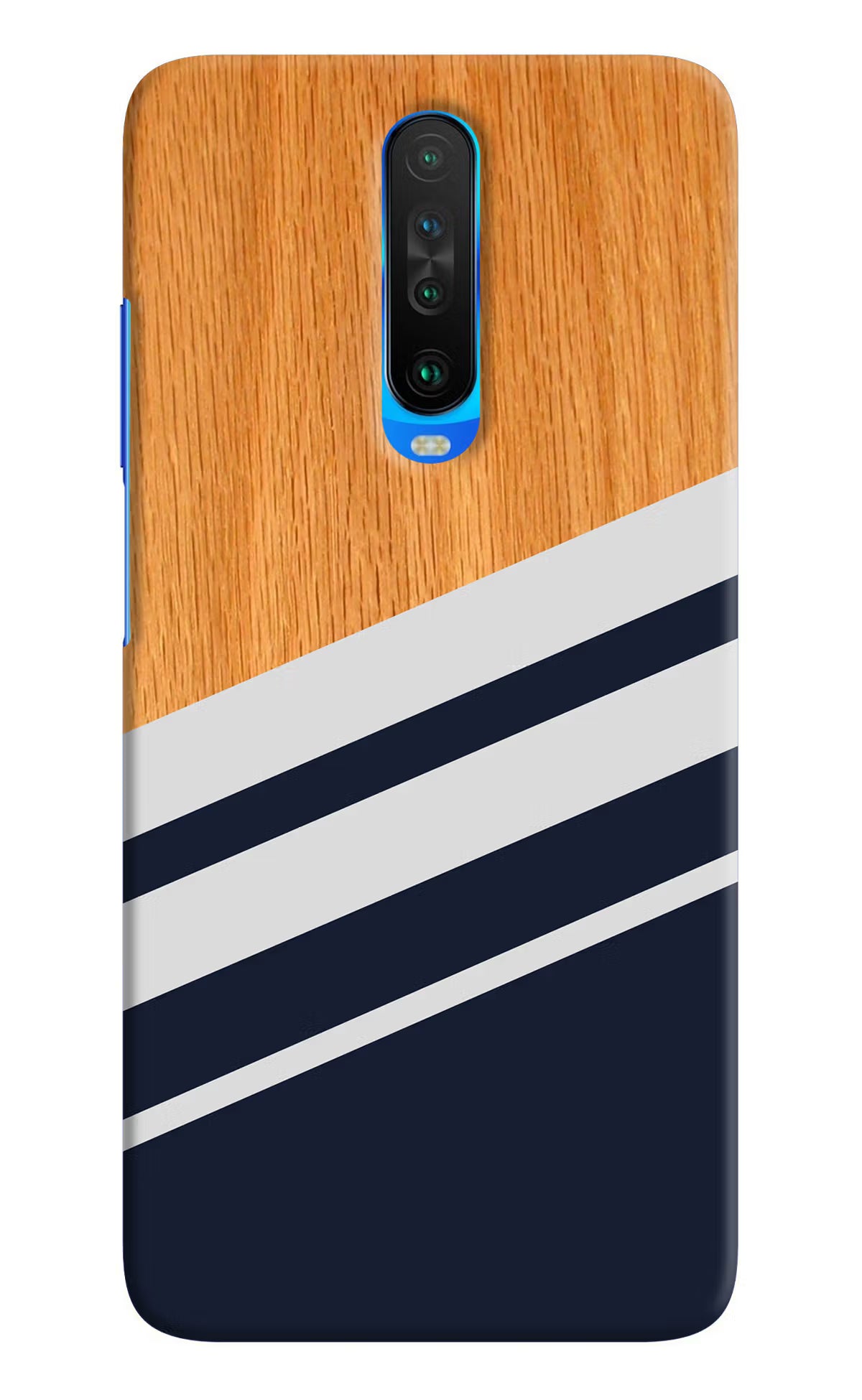 Blue and white wooden Poco X2 Hard Case Back Cover by Casekaro