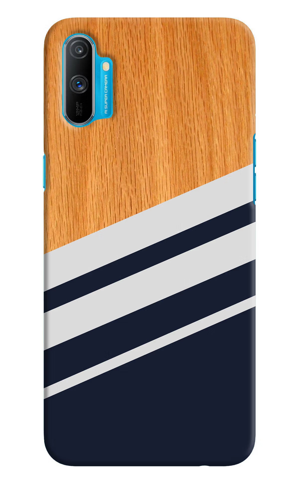Blue and white wooden Realme C3 Hard Case Back Cover by Casekaro
