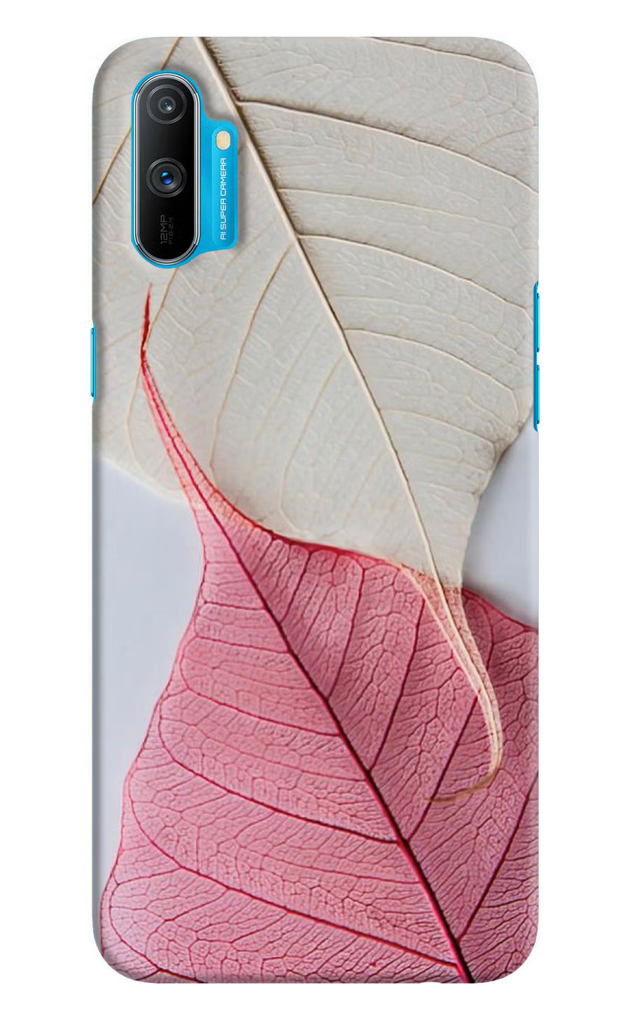 White Pink Leaf Realme C3 Back Cover, Hard case