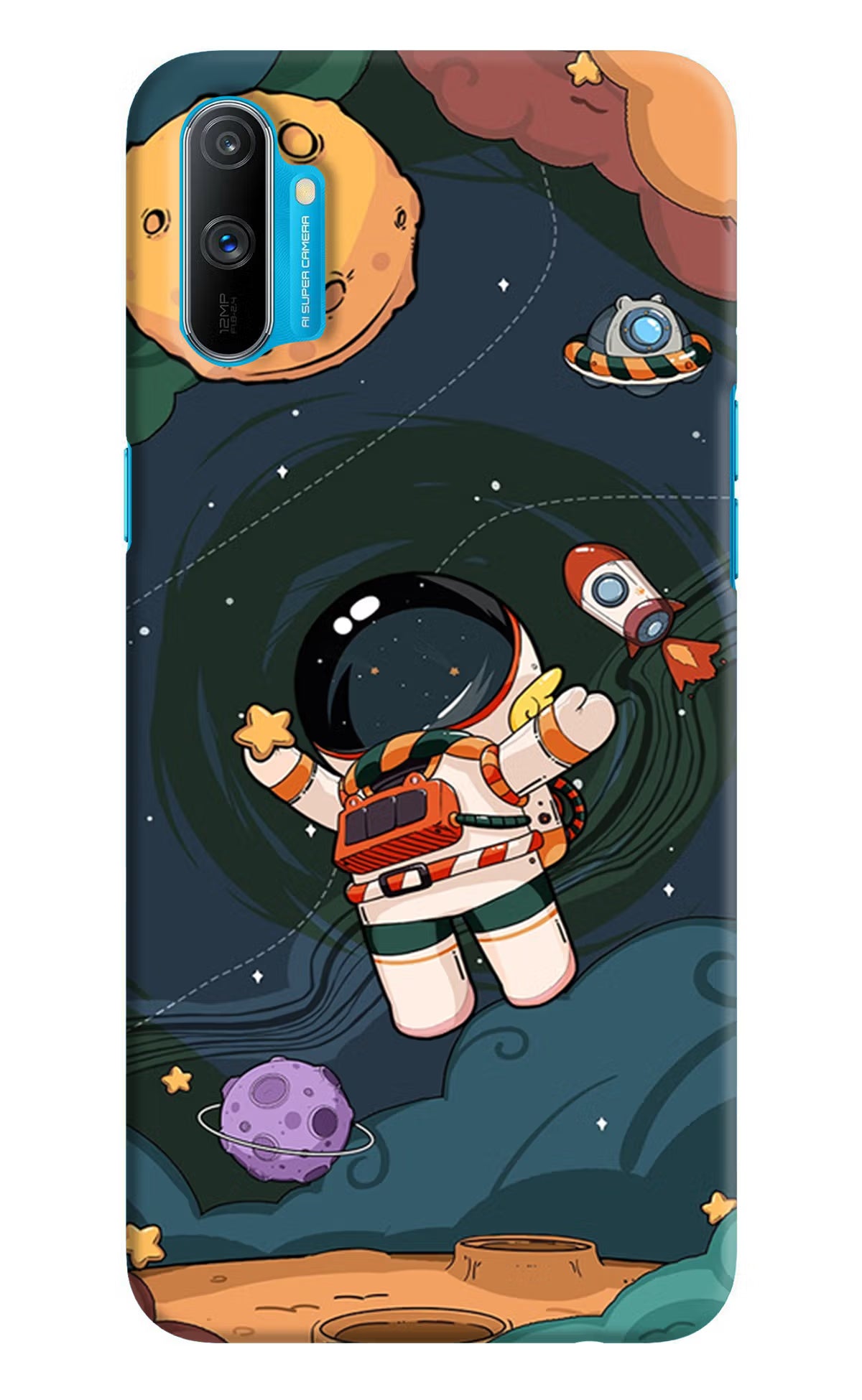 Cartoon Astronaut Realme C3 Hard Case Back Cover by Casekaro