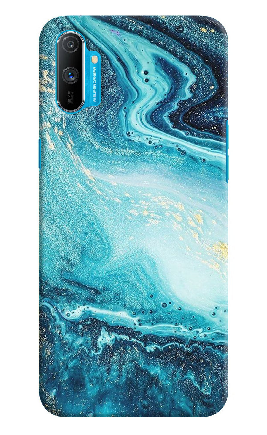 Blue Glitter Marble Realme C3 Back Cover, Hard case