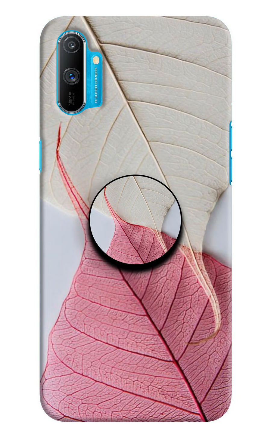 White Pink Leaf Realme C3 Pop Case, Hard case