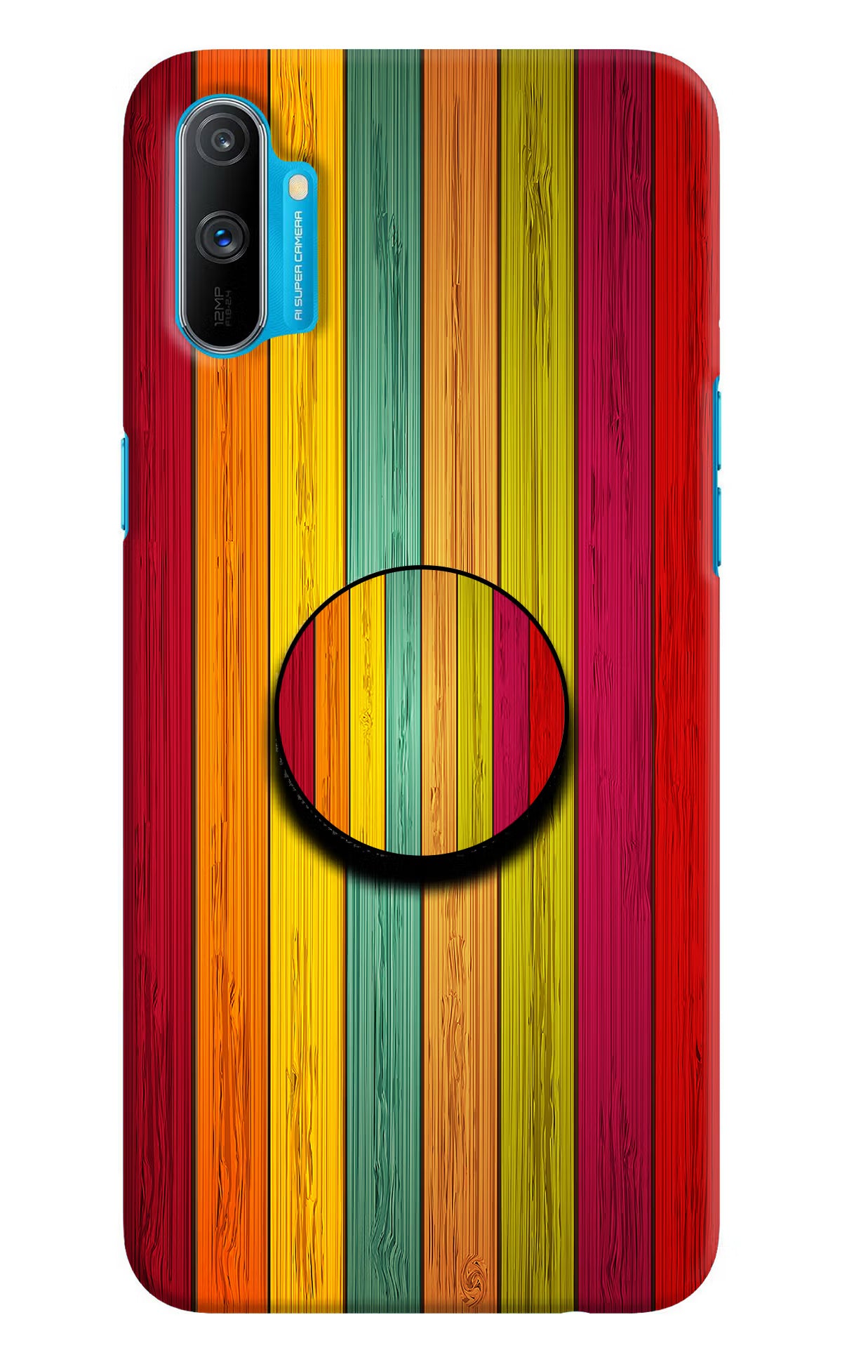 Multicolor Wooden Realme C3 Pop Case by Casekaro