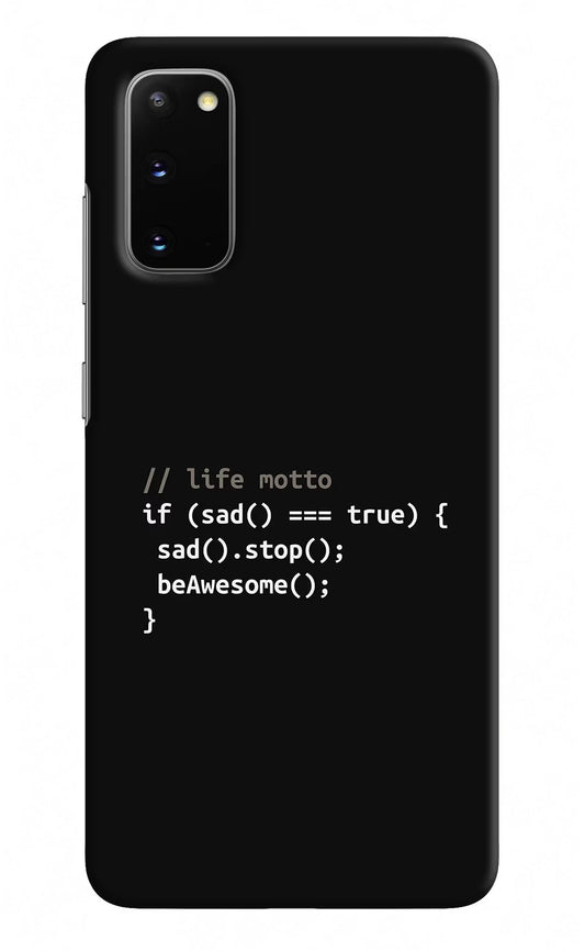 Life Motto Code Samsung S20 Hard Case Back Cover by Casekaro