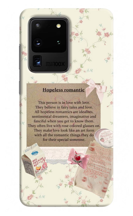Hopeless Romantic Samsung S20 Ultra Hard Case Back Cover by Casekaro