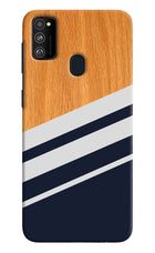 Blue and white wooden Samsung M21 2020 Hard Case Back Cover by Casekaro
