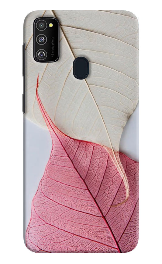 White Pink Leaf Samsung M21 2020 Hard Case Back Cover by Casekaro