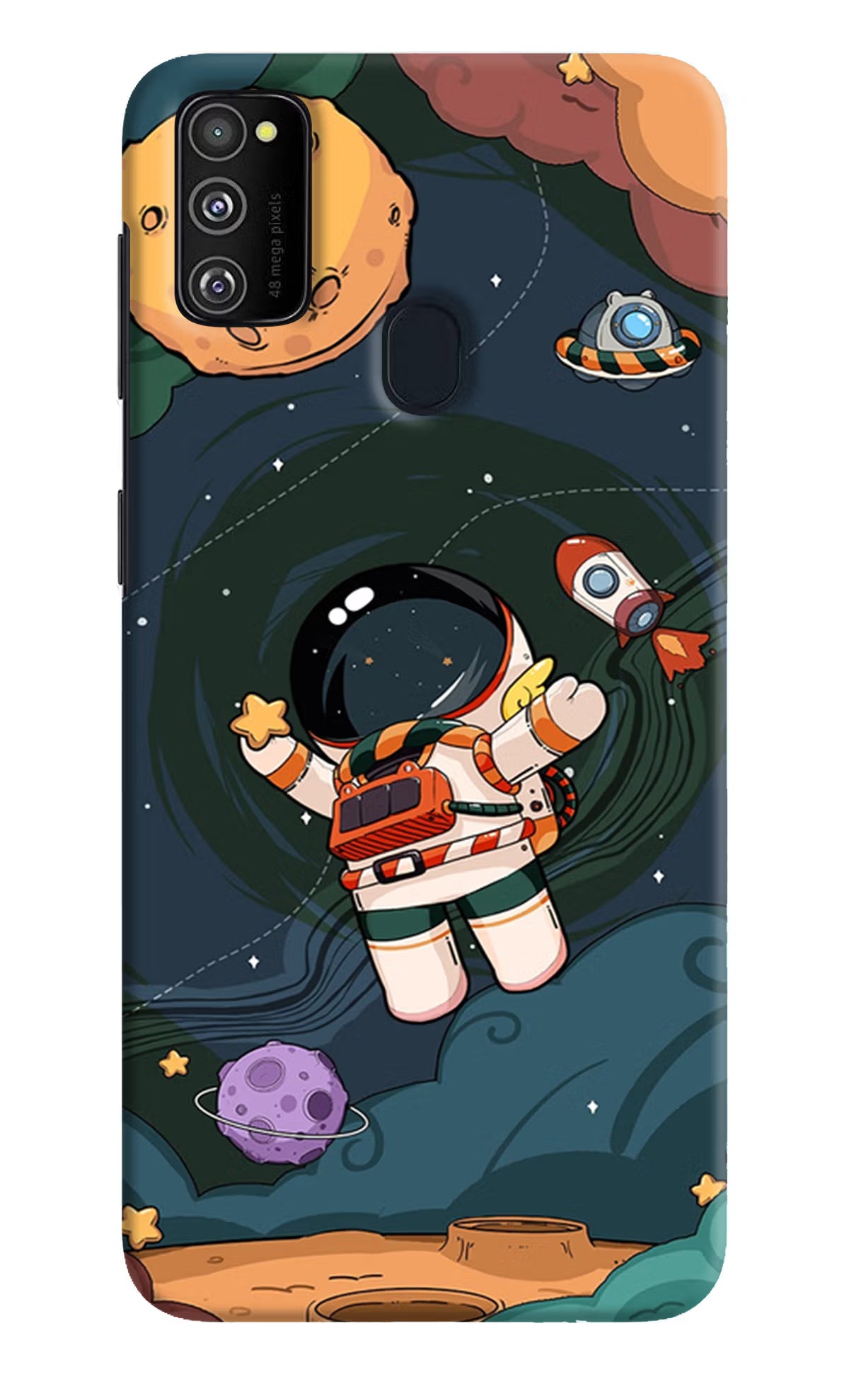 Cartoon Astronaut Samsung M21 2020 Hard Case Back Cover by Casekaro