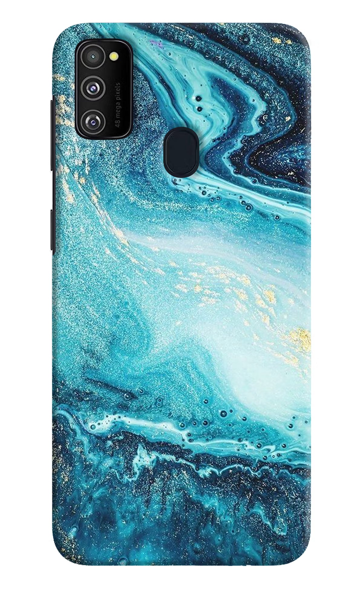 Blue Glitter Marble Samsung M21 2020 Hard Case Back Cover by Casekaro