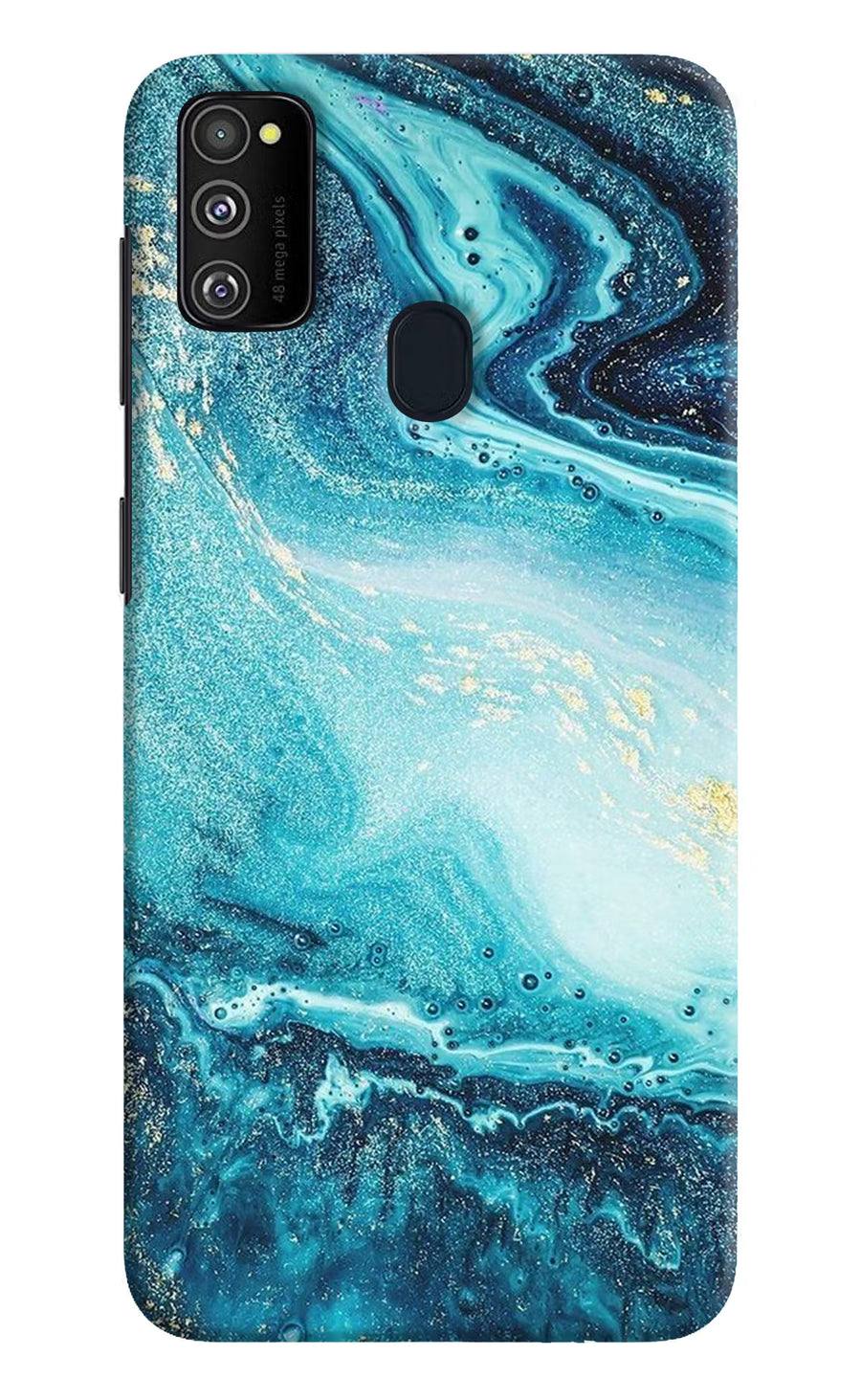 Blue Glitter Marble Samsung M21 2020 Back Cover, Hard case
