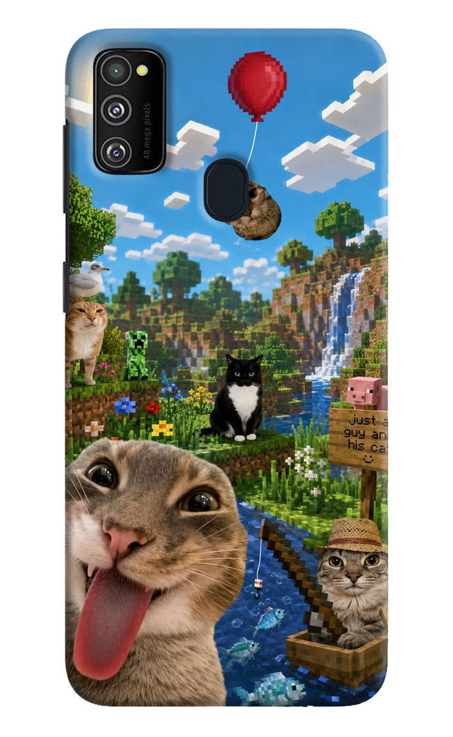 Minecraft Cat Chaos Samsung M21 2020 Hard Case Back Cover by Casekaro