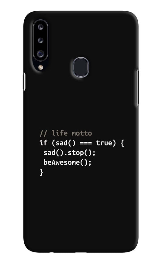 Life Motto Code Samsung A20s Hard Case Back Cover by Casekaro