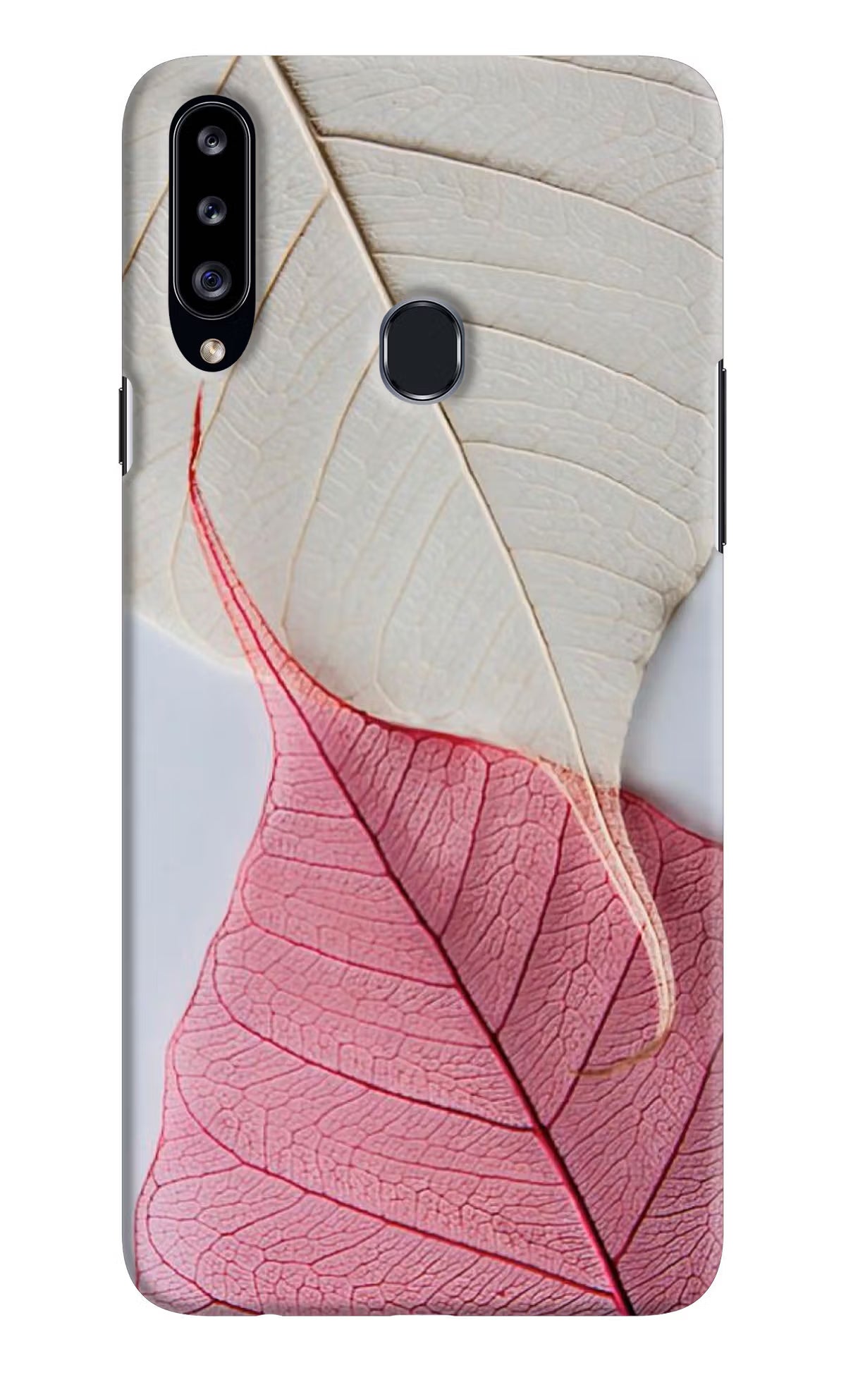 White Pink Leaf Samsung A20s Hard Case Back Cover by Casekaro