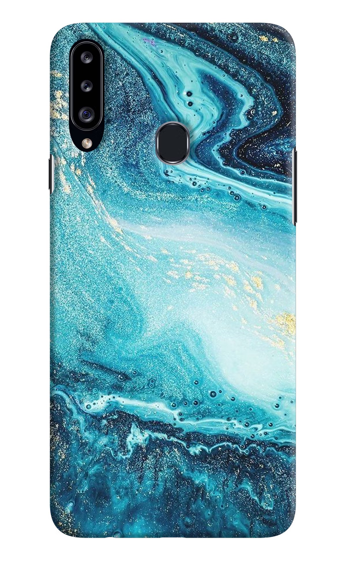 Blue Glitter Marble Samsung A20s Hard Case Back Cover by Casekaro