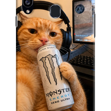 Gamer Cat Energy Samsung A20s Hard Case Back Cover by Casekaro