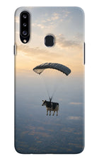 Skydiving Cow Samsung A20s Hard Case Back Cover by Casekaro