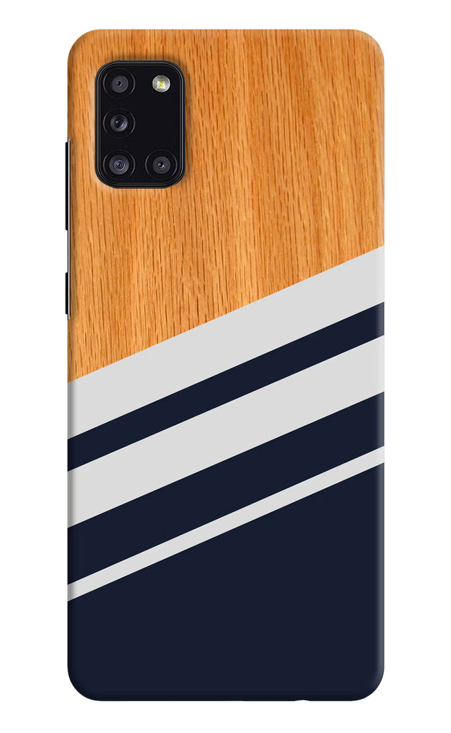 Blue and white wooden Samsung A31 Hard Case Back Cover by Casekaro