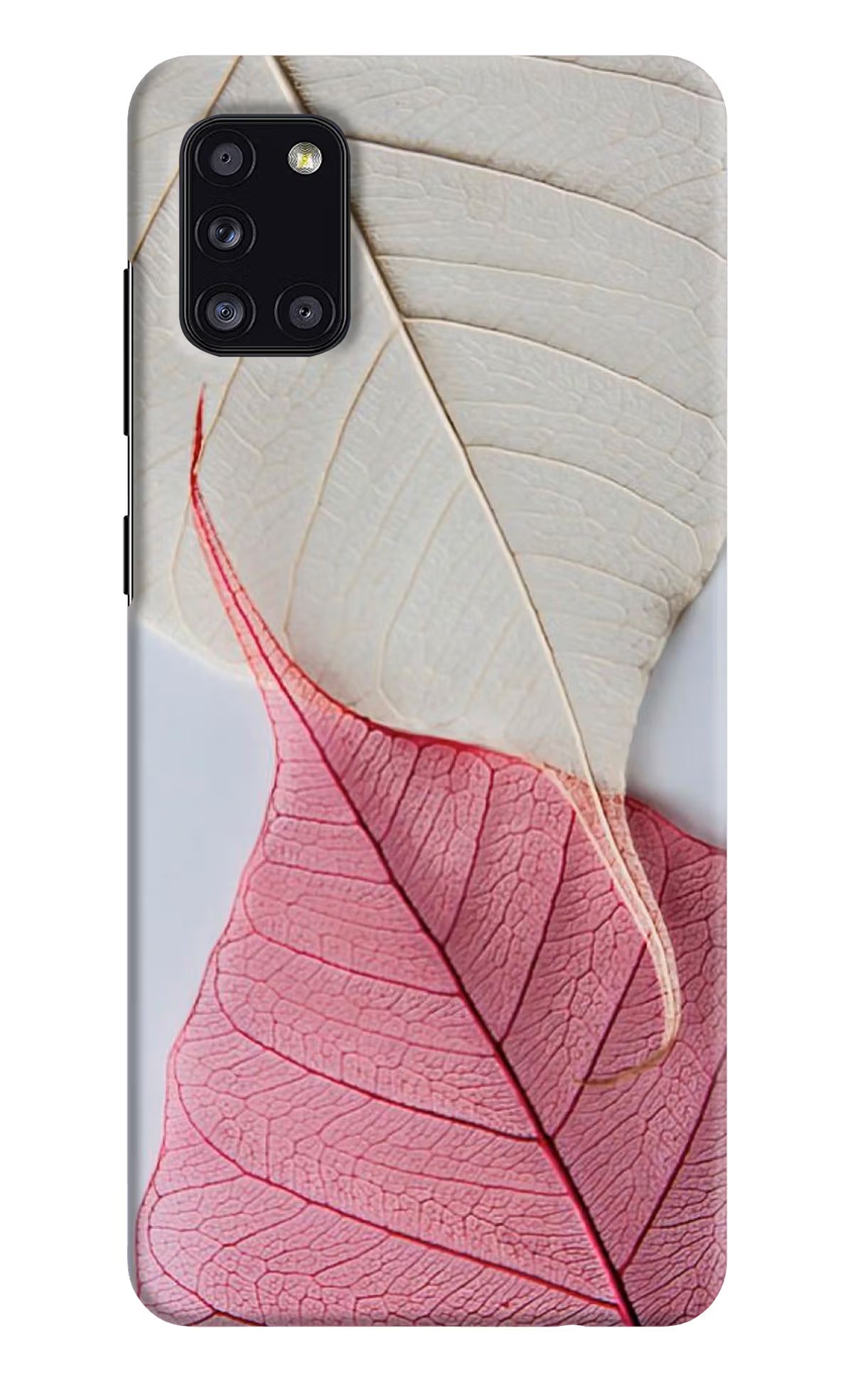 White Pink Leaf Samsung A31 Hard Case Back Cover by Casekaro