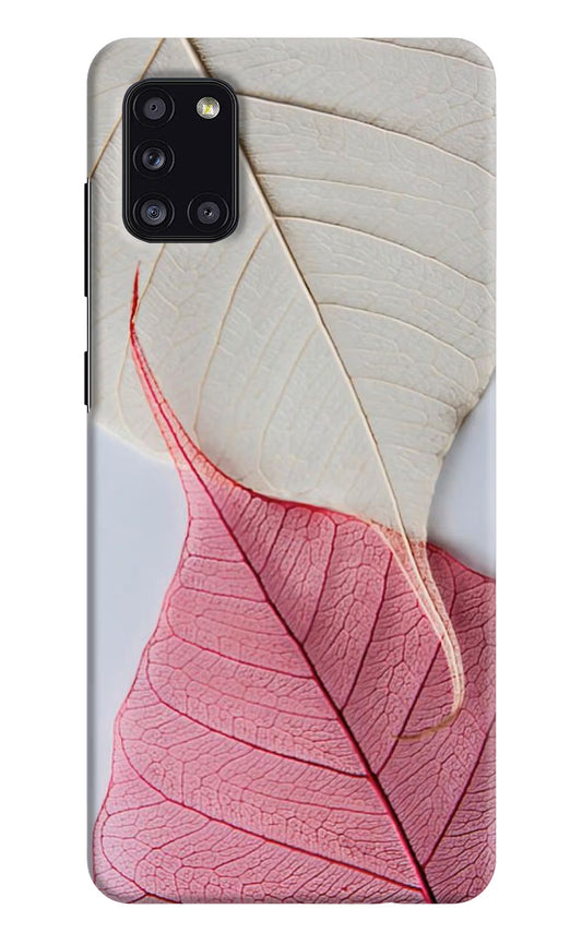 White Pink Leaf Samsung A31 Hard Case Back Cover by Casekaro