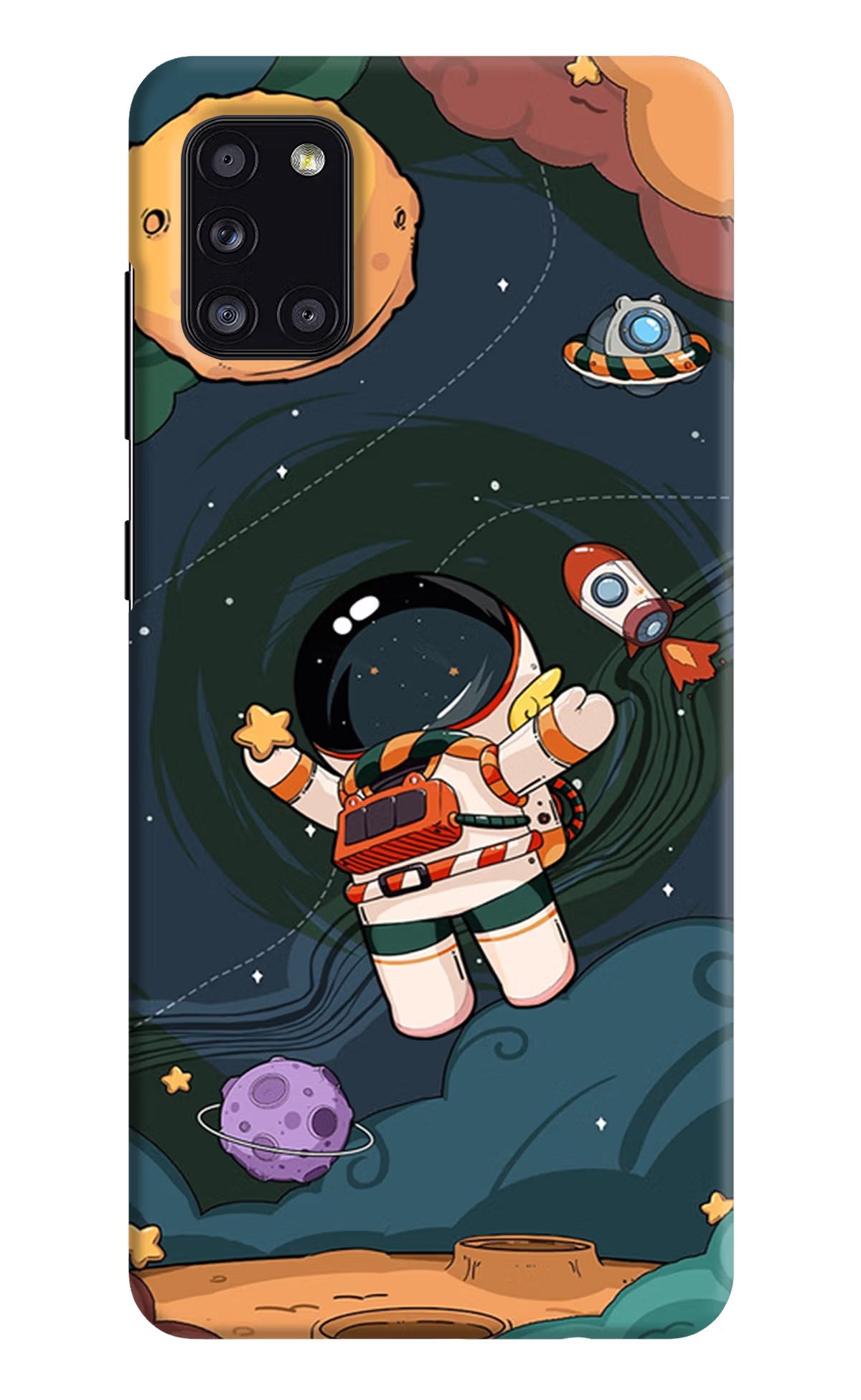 Cartoon Astronaut Samsung A31 Hard Case Back Cover by Casekaro