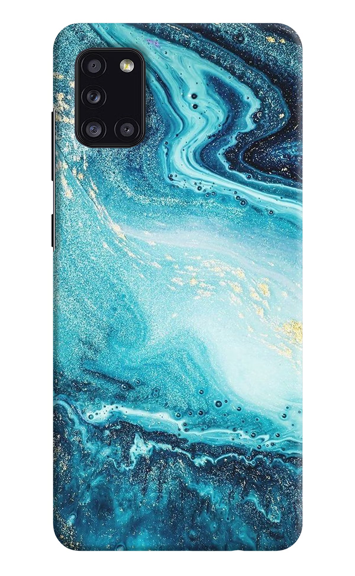 Blue Glitter Marble Samsung A31 Hard Case Back Cover by Casekaro