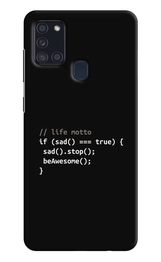 Life Motto Code Samsung A21s Hard Case Back Cover by Casekaro