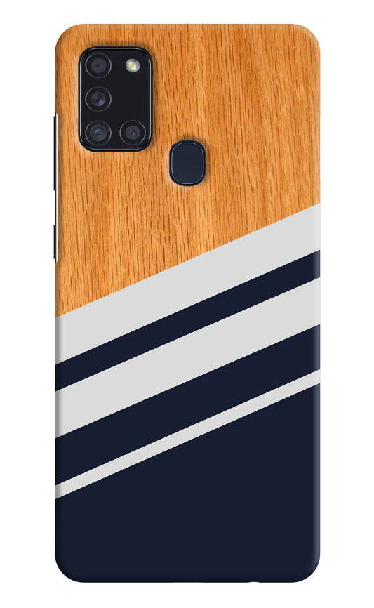 Blue and white wooden Samsung A21s Hard Case Back Cover by Casekaro