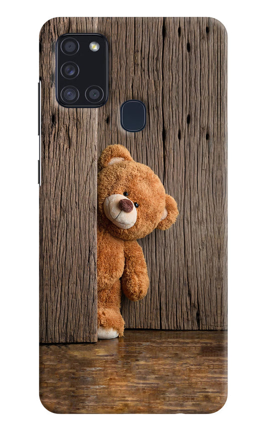 Teddy Wooden Samsung A21s Hard Case Back Cover by Casekaro