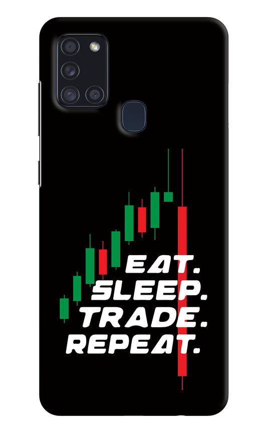 Eat Sleep Trade Repeat Samsung A21s Hard Case Back Cover by Casekaro