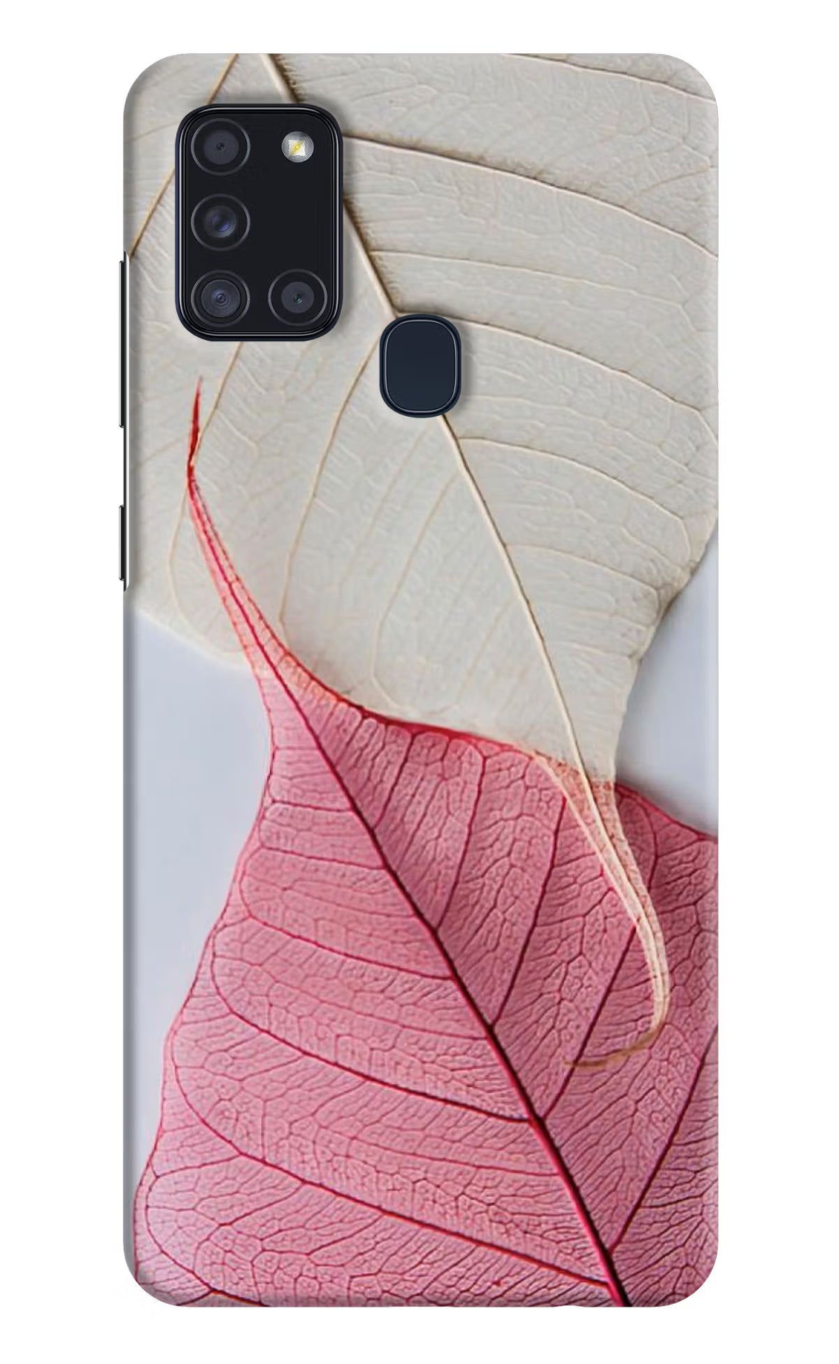 White Pink Leaf Samsung A21s Hard Case Back Cover by Casekaro