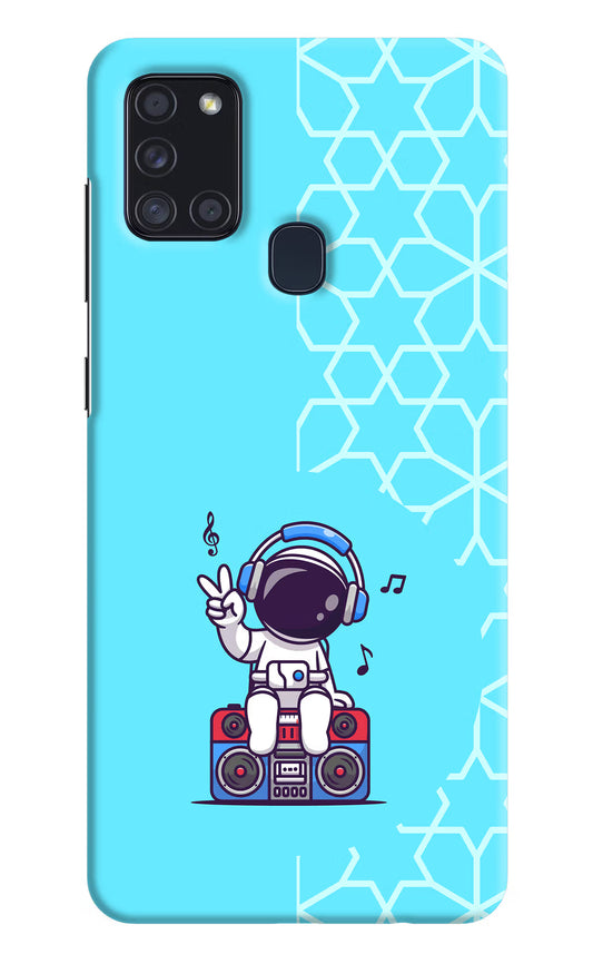 Cute Astronaut Chilling Samsung A21s Hard Case Back Cover by Casekaro